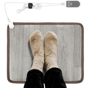 15.7x19.7in Heated Floor Mat - Foot Warmer Under Desk, 110V Electric Heating Pad with 3 Timers & 10 Adjustable Temperatures for Winter Home Office (Gray)