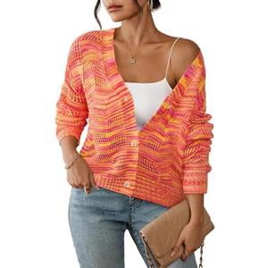 Sovoyontee Cardigan Sweaters for Women 2025 Open Front Long Sleeve Button Down Fall Knit Lightweight Sweater (Multicolor,Large)