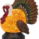 Thanksgiving Turkey Snow Globe Lantern, Lighted Fall Tabletop Decoration with Swirling Glitter, Battery & USB Powered Resin Turkey Decor with Timer for Home, Mantel and Harvest Table
