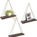 Mkono Wood Hanging Shelves for Wall Boho Decor Swing Rope Rustic Floating Shelf, Set of 3 Wall Display Shelving Home Organizer Rack for Living Room Bedroom Bathroom Kitchen,Brown