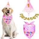 Dog Birthday Bandana Set,Party Supplies, Birthday Decorations, Dog Boy Girl Birthday Party Hat with Bandana and Numbers for Large Medium Dogs Pet (Pink)