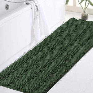 Turquoize Chenille Extra Long Shaggy Kitchen Rugs and Mats Non Slip Absorbent Bath Mat Runner for Kitchen/Living Room, 47" X 17", Bronze Green