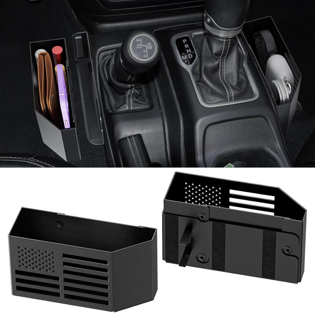 Upgraded Metal Magnetic Center Console Organizer for Jeep Wrangler JL/JLU/4XE 2018-2025 & Gladiator JT 2025 2024 2023 2022 2021 2020 Accessories Gear Shift Storage Box, Flag (Not for JK/JKU)