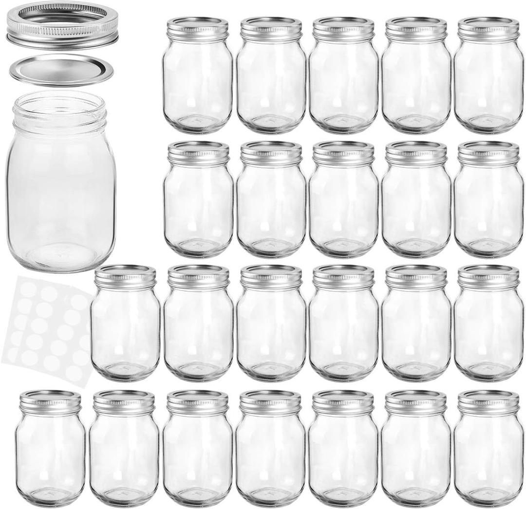 KAMOTA Mason Jars 12 oz With Regular Lids and Bands, Ideal for Jam, Honey, Wedding Favors, Shower Favors, DIY Spice Jars, 22 PACK