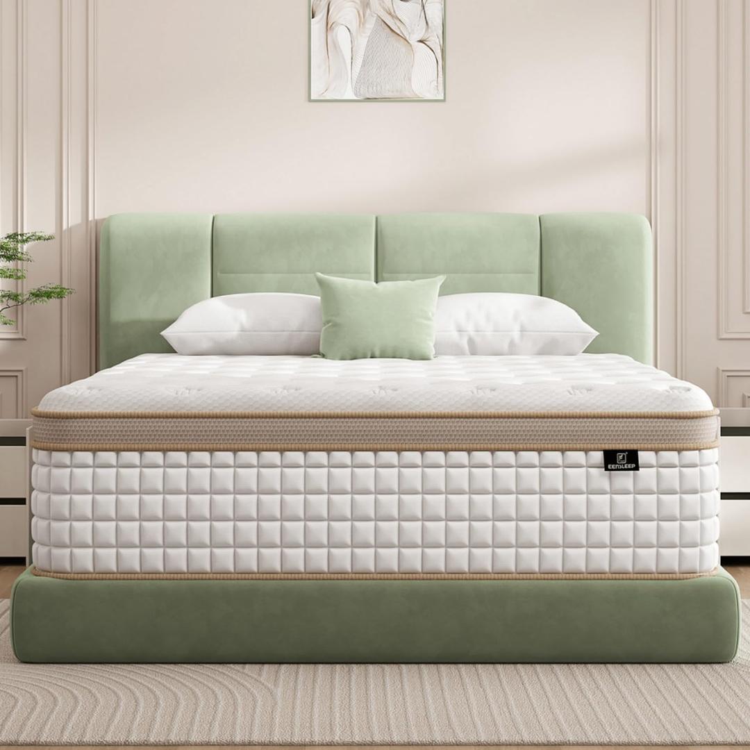 Firm California King Mattress, [Enhanced] 12 Inch Cal King Size Hybrid Mattress with Gel Memory Foam & Independent Pocket Springs, Pressure Relief, Strong Edge Support, 365-Night Trial, CertiPUR-US (White)