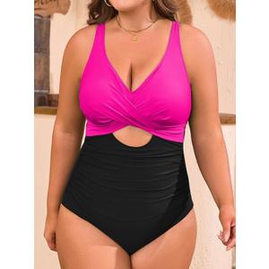 Eomenie Women Swimsuit Pink-Black XL