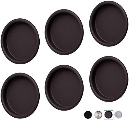 Enconker 6 Pack Closet Door Finger Pull 2-1/8", Oil Rubbed Bronze Round Insert Bypass Closet Door Handle Sliding Door Hardware, Easy Snap-in Installation, No Nails Needed