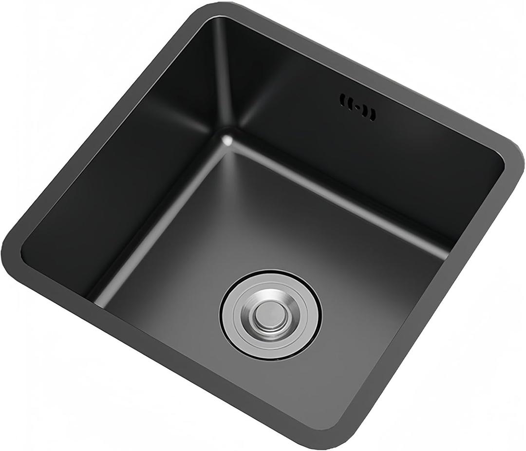 Black Kitchen Sink 13 Inch Undermount Single Bowl Workstation Sink, SUS304 Stainless Steel Bar Square Sink RV Utility Sinks With Accessories (black sink, 13.8x13in)