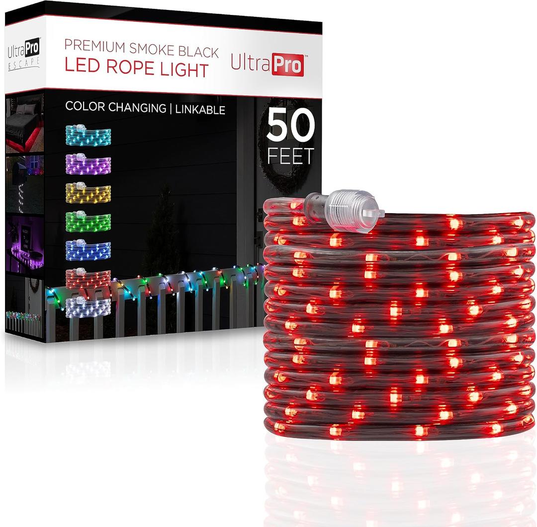 UltraPro LED Rope Lights, 50ft Premium Smoke Black Rope, Color Changing Light, RGB, Indoor/Outdoor, Discreet, Elegant, Flexible, Linkable, Durable, Rope Lights Outdoor, 66922
