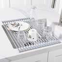 U-Taste Roll Up Dish Drying Rack 20.4 by 13 Inches, Over The Sink Foldable Multipurpose Silicone Dish Drainer Warm Gray, Large
