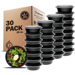 Freshware Meal Prep Bowl Containers [30 Pack] Plastic Bowls with Lids for Soup and Salad, Food Storage Bento Box, BPA Free, Stackable, Lunch Boxes, Microwave/Dishwasher/Freezer Safe (28 oz)