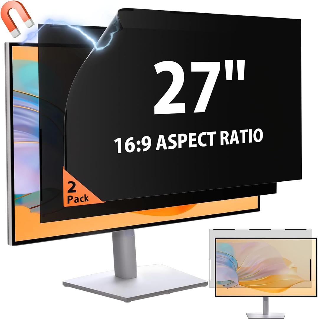 Mamol [2 Pack] 27 Inch 16:9 Privacy Screen for Frameless Monitor, Anti Glare & Blue Light Filter Computer Screen Protector, Removable Magnetic Anti-Spy Shield for 27" Widescreen Desktop Display