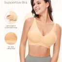 Wireless Bra Women Seamless Push Up Support Comfort V Neck Full Coverage Sleep T-Shirt Everyday Bras (Beige, M)
