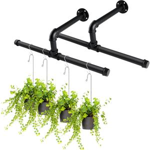 Yoiemivy 2 Pack Hanging Planters for Indoor Plant Hanging Rod Window Plant Shelves Metal Wall Mounted Planter Rack Black Ceiling Industrial Pipe Planter Holder - Black (Pot &Plant Not Included)