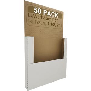 50 Pack Vinyl Record Shipping Box Mailers, 12.5" x 12.5" x 2", Perfect for 12-inch Lp Album, Height Adjustable Cardboard, White (YD1212E50)