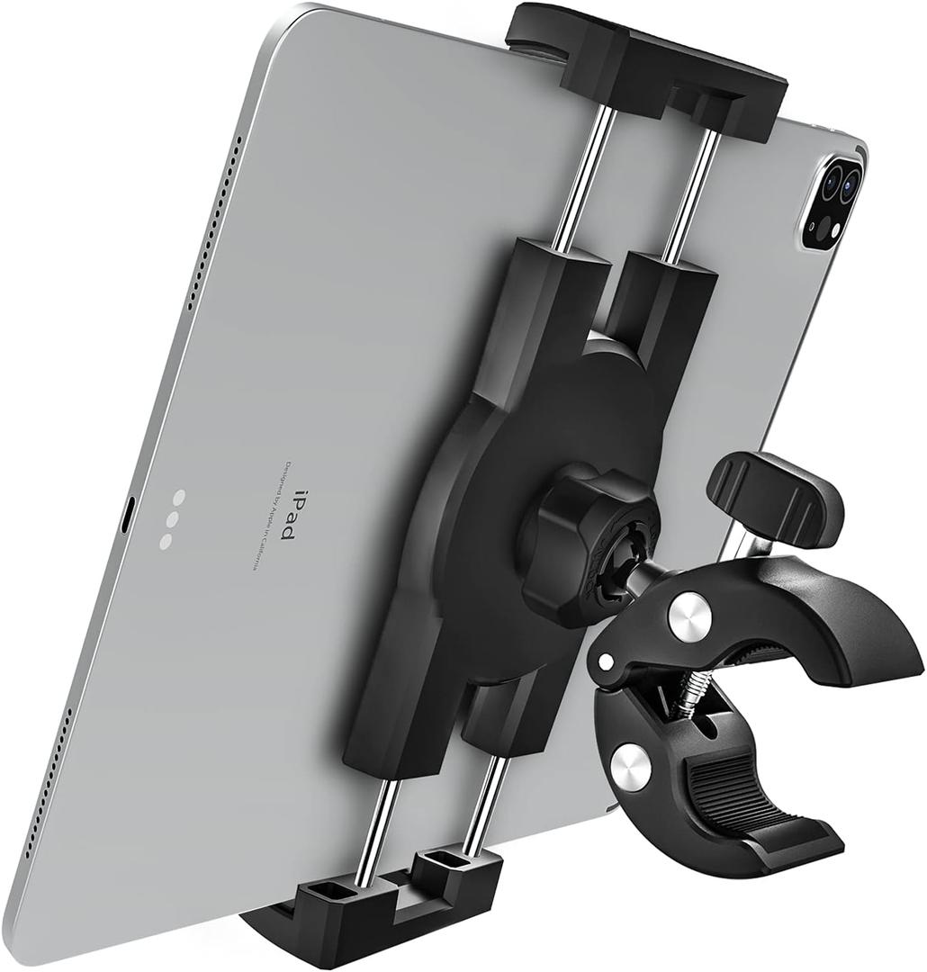 woleyi Spinning Bike Tablet Mount Holder, Indoor Stationary Exercise Bikes Tablet Clamp, Gym Treadmill Elliptical Handlebar Clamp for iPad Pro/Air/Mini, Galaxy Tab/Z Fold, iPhone, Fire, 4-13" Devices