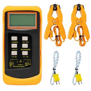 K-Type Digital Thermocouple Thermometer, Dual Channels Thermometer with Temp Clamps and Thermocouples Sensor Probes, Precise for Industrial and Lab Use