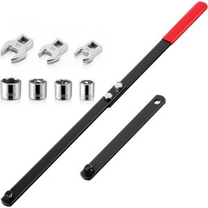 Meonum 12pcs Universal Serpentine Belt Tool Kit, Includes 3/8" & 1/2" Drive Belt Adjust Tightener Wrench Set, 4 Shallow Sockets, 3 Crowfoot, 2 Pairs Hex Cushion Stop Screw, Automotive Maintenance