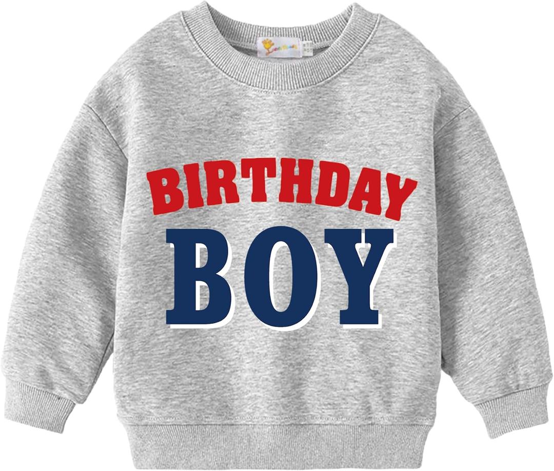 Tkria Birthday Boy Shirt for Toddler Boys Outfit Graphic Tee Kids Gift Short Sleeves T-Shirt, 6 Years (Grey2-long Sleeve)