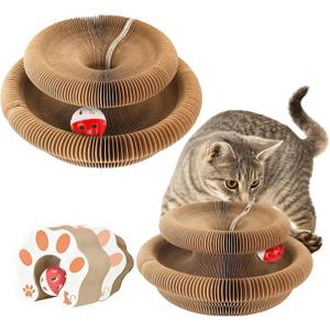 2-Pack Kitty Kurls Cat Scratcher  Foldable Magic Organ Cat Scratcher Board, Reversible Corrugated Cardboard Kitty Scratching Toy with 2 Bell Balls for Indoor Exercise