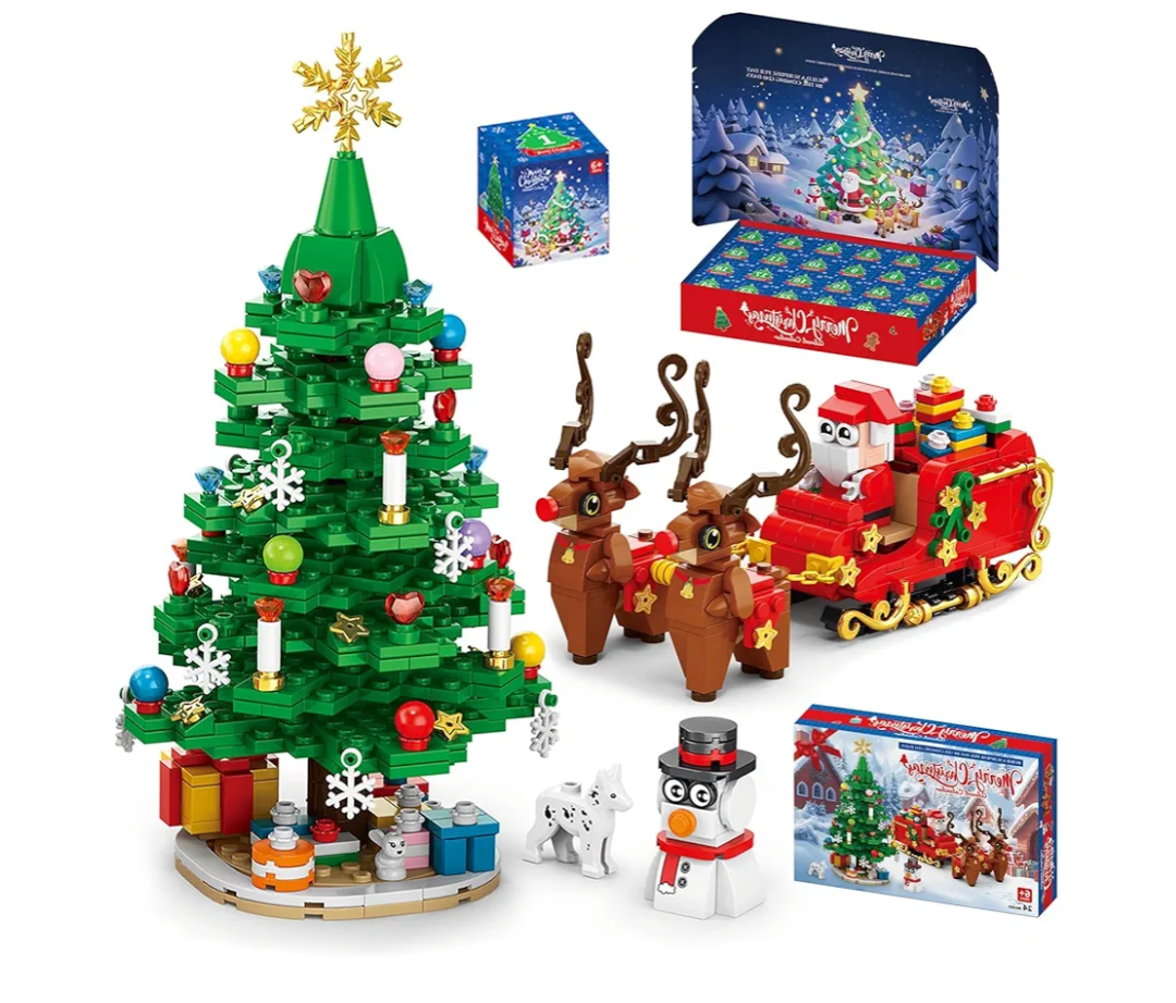 Advent Calendar 2025 Building Blocks Set - 24-Day Christmas Countdown Calendar - Santa Sleigh Christmas Tree Decorations Gifts for Kids Boys & Girls and Adults