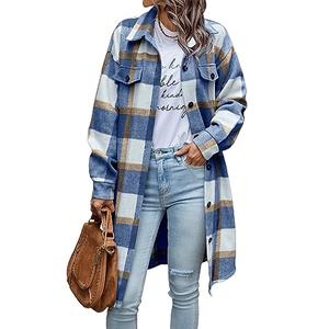 PRETTYGARDEN Womens Plaid Shacket Jacket Fall Fashion 2026 Long Sleeve Button Up Flannel Shirt Winter Clothing Woolen Coats (Plaid Blue White,X-Large)