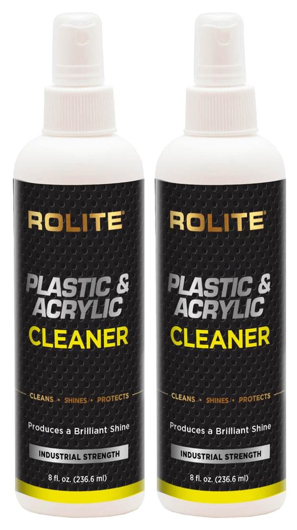 Rolite Plastic & Acrylic Cleaner Spray, 8 fl. oz, 2 Pack, High Shine Protectant and Polish for Non-Porous Surfaces, Safe for Windshields, Windows, Headlights, and Retail Displays