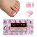 Press On Toenails French Tip 240Pcs Sharp Square Soft Gel Toe Nail Press Ons, Matte Berry Pink Fake Toenails, 15 Sizes Toe Nail Tips for DIY Pedicure