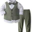 IDOPIP Toddler Kids Baby Boys Formal Suit Gentleman Outfit Long Sleeve Shirt with Bowtie + Vest + Pants Overalls Clothes 2-3Y