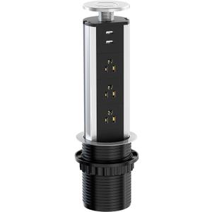 Pop Up Electrical Outlet for Countertop, Recessed Power Strip with 3 AC Outlet & 2 USB Ports,80mm Hole Pull Pop Up Socket Hidden Outlets, Pop Out Power Outlet for Kitchen Counter Conference Desk
