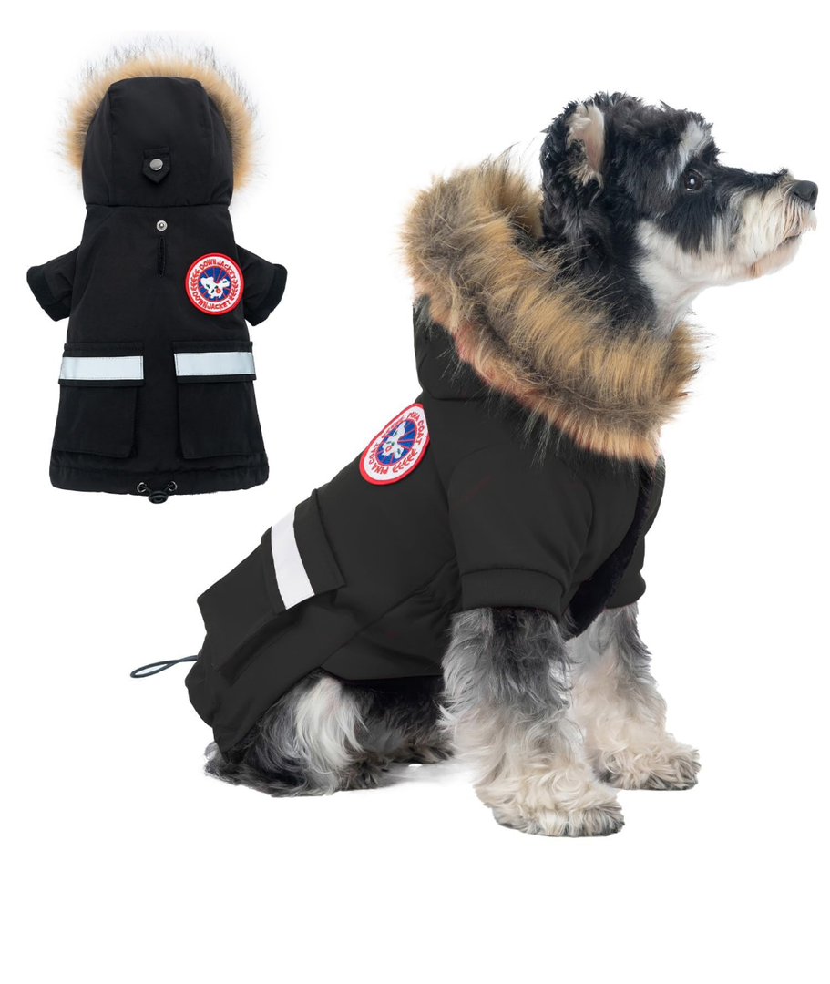 PINA Dog Coats for Small Dogs, Waterproof Dog Jacket, Dog Winter Coat Jacket, Warm Dog Cold Weather Coats, Windproof Reflective Dog Hoodie with Pocket, Flannel Lining Dog Snow Coat with Faux Fur Hood, Size M
