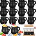 Gejoy Pack of 12 12 oz Cantaritos De Barro Clay Cups Mexican Clay Mugs Fiesta De Barro Mexicanos Coffee Mugs, Cocktail Glasses and Tea Cups for Tequila, Margaritas, Mojitos Cold Hot Drinks (Black)