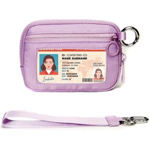 Keychain Wallet for Women Mini Zip Card Holder with ID Window Coin Purse Detachable Wristlet Small Wallets Light Purple