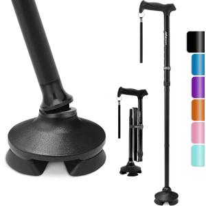 Walking Cane for Men & Women - Folding, Adjustable, Lightweight, Walking Canes for Seniors Balance, Free Standing, Pivot Tip, Soft Handle, Foldable Walking Sticks with Travel Bag (Black)