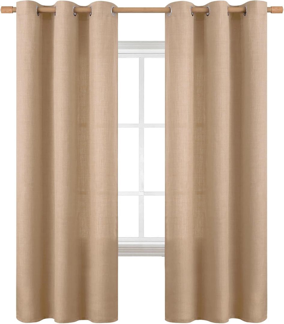 BGment Curtains 84 Inches Long for Living Room, Flax Linen Curtains Burlap Textured Thick Light Filtering Privacy Grommet Window Curtain Drapes for Bedroom, 2 Panels, 42 x 84 Inch, Tan