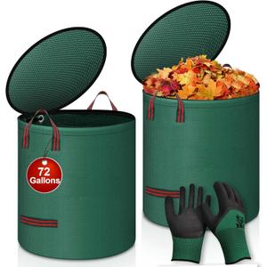 Reusable Yard Waste Bags with Lid, 2 Pack 72 Gallon Lawn and Leaf Garden Bags Heavy Duty with 4 Handles, Collapsible Garden Waste Container for Collecting Indoor Outdoor Debris Leaves Grass Clippings