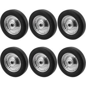 6 Pack 6" x 1.5" Flat Free Solid Rubber Wheel, Dolly Wheels Replacement Hand Truck Wheels for Tool Carts and Garden Carts, 132 lbs Load Capacity, 1/2 Bore Hole Diameter