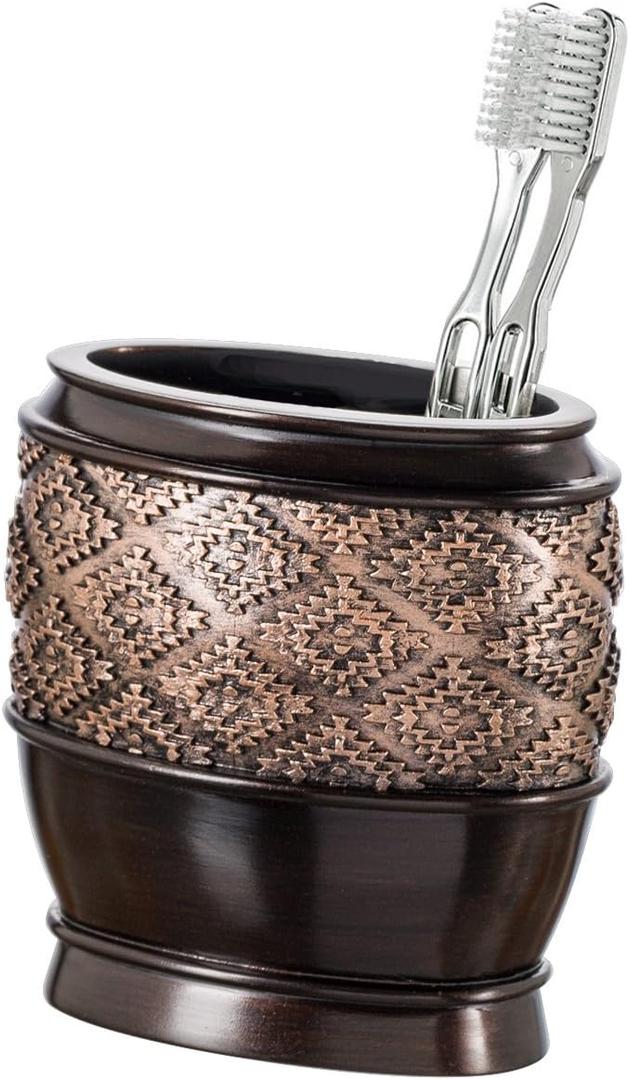 Creative Scents Dublin Brown Countertop Toothbrush Holders for Bathrooms - Decorative Tooth Brush Holder for Bathroom - Toothbrush Organizer for Regular or Electric Toothbrushes and Toothpaste