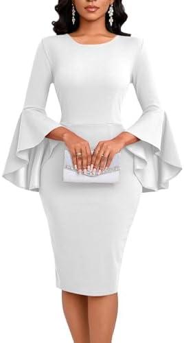 Church Dress for Women Elegant Vintage Ruffle Sleeve Business Work Cocktail Party Bodycon Midi Pencil Dresses Size L