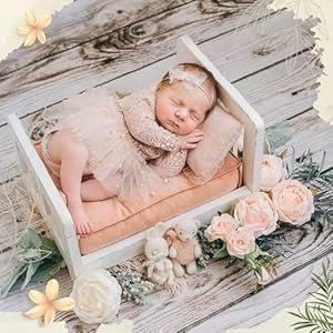 Newborn Photography Props Bed Old-Fashioned Craftsmanship Newborn Photo Props Retro Old Style Baby Photo Props Wooden Bed Infant Photoshoot Props Studio Baby Doll Bed Wooden Play Bed for Dolls, White