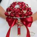 Bridal Wedding Bouquet Round Holding Bouquet Throw Toss Artificial Rose Flower Bunch for Bride Bridesmaid Wedding Quinceanera(Dark Red, 7.1")