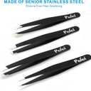 Pefei Tweezers Set - Professional Stainless Steel Tweezers for Eyebrows - Great Precision for Facial Hair, Splinter and Ingrown Hair Removal (Black)