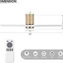 LEDLUX 52" Ceiling Fan with Light - Low Profile Flush Mount Ceiling Fan, 6-Speed Remote Control, Solid Wood, Quiet Reversible DC Motor, White/Gold Finish, for Bedroom, Living Room, Porch