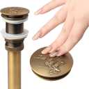 Pop-Up Sink Drain - Antique Brass Bathroom Basin Stopper with Engraved Floral Design, Quick Drainage & Removable Strainer (Solid Brass Press and Bounce Mechanism)
