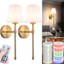 Battery Operated Wall Sconces Set Of 2, Wireless Battery Wall Light With 10000mAh RGB Rechargeable Magnetic Bulb, Rechargeable Wall Sconce With Remote Control For Bedroom, No Electrician Required, Brass