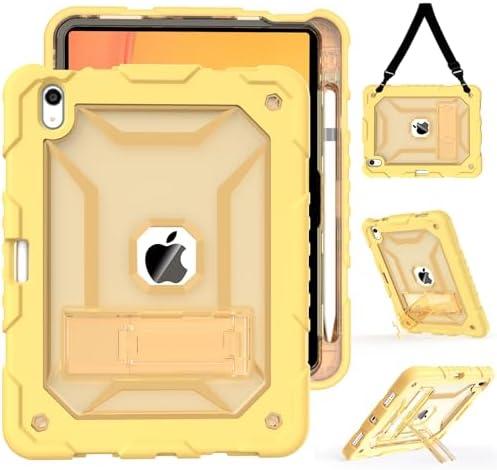 TIMISM Case for iPad (A16) 11th/10th Generation(2025/2022) with Shoulder Strap, Kickstand and Pencil Holder, Translucent Hard PC Back Cover, Heavy Duty Shockproof Rugged Protective Case, Yellow