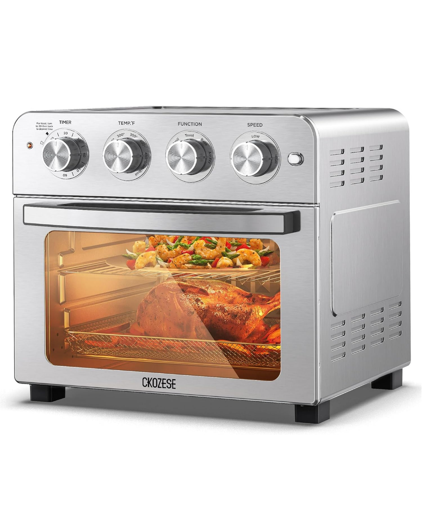 Air Fryer Toaster Oven Combo, 22QT Air Fryer Oven, 5-In-1 Toaster Oven Air Fryer Combo With Warm, Broil, Toast, Bake, Air Fry, Toaster Convection Oven Oil-Free, Stainless Steel Air Fryer