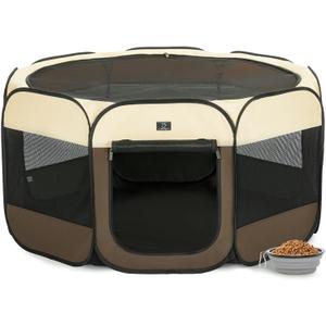 A4Pet Dog Playpen Indoor, 49 Pet Playpen with Bowl for Dogs, Kittens, and Small Animals, Removable Zipper & Mesh Panel(19W 12H), Pattern Name: L(49"Lx49"Wx24"H)