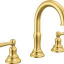 Delta Roe Brushed Gold Bathroom Faucet 3 Hole, 8 Inch Widespread Bathroom Sink Faucet for Vanity, Push-Pop Drain Assembly, Brushed Gold 35985LF-GB