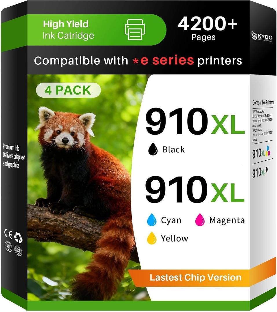 910XL Ink Cartridges Combo Pack 8015e 8025e Replacement for HP Ink 910 910XL Ink cartridges Work with OfficeJet 8015e 8025e OfficeJet Pro 8025e 8028e Printers 4 Pack(Black, Cyan, Magenta, Yellow)